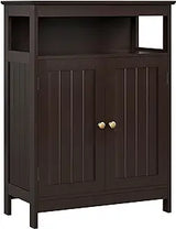 Bathroom Floor Storage Cabinet, Wooden Free Standing Storage Organizer with 2 Doors