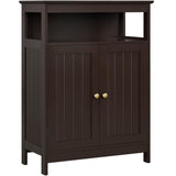 Bathroom Floor Storage Cabinet, Wooden Free Standing Storage Organizer with 2 Doors & Adjustable Shelf for Living Room,