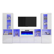 3 Piece Modern High Gloss Fireplace TV Stand + Bookcase Set for Living Room