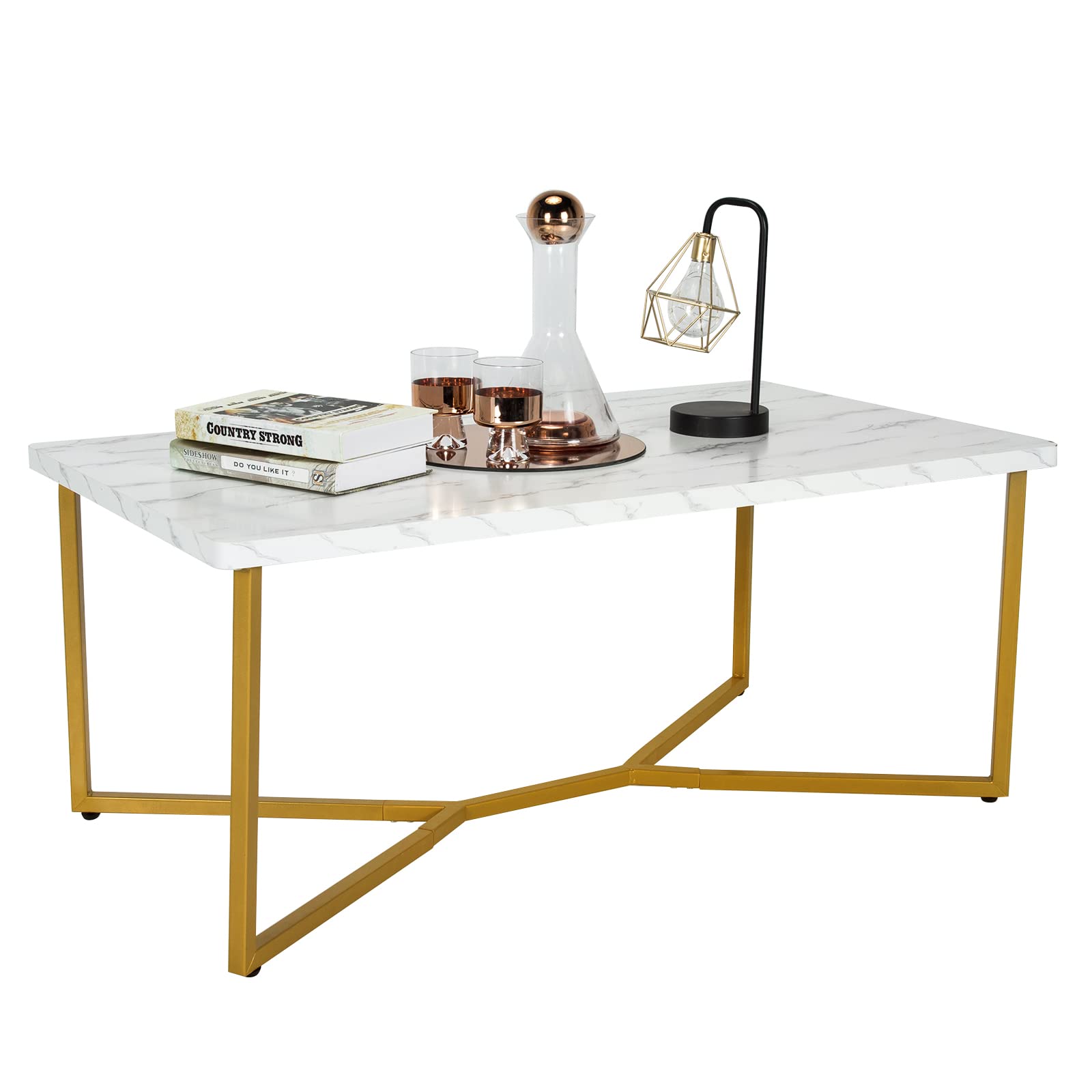Modern Coffee Table, Accent Center Table with Faux Marble Tabletop