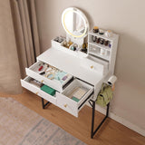 Vanity Desk with Lighted Mirror & Power Outlet, Makeup Vanity Desk with Drawers and Cabinet