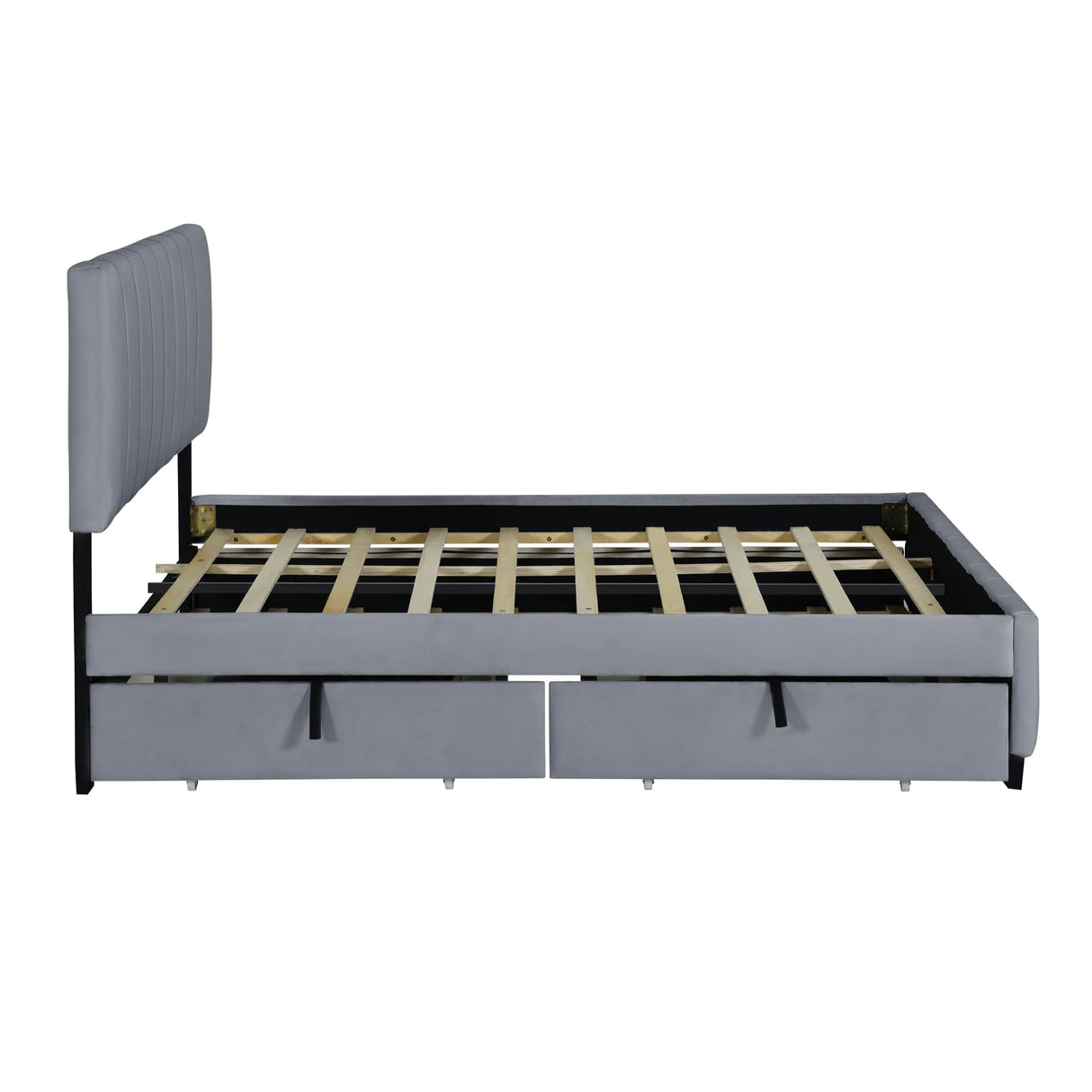 Size Upholstered Bed Frame with 2 Drawers & 1 Twin XL Trundle, Velvet Platform Storage