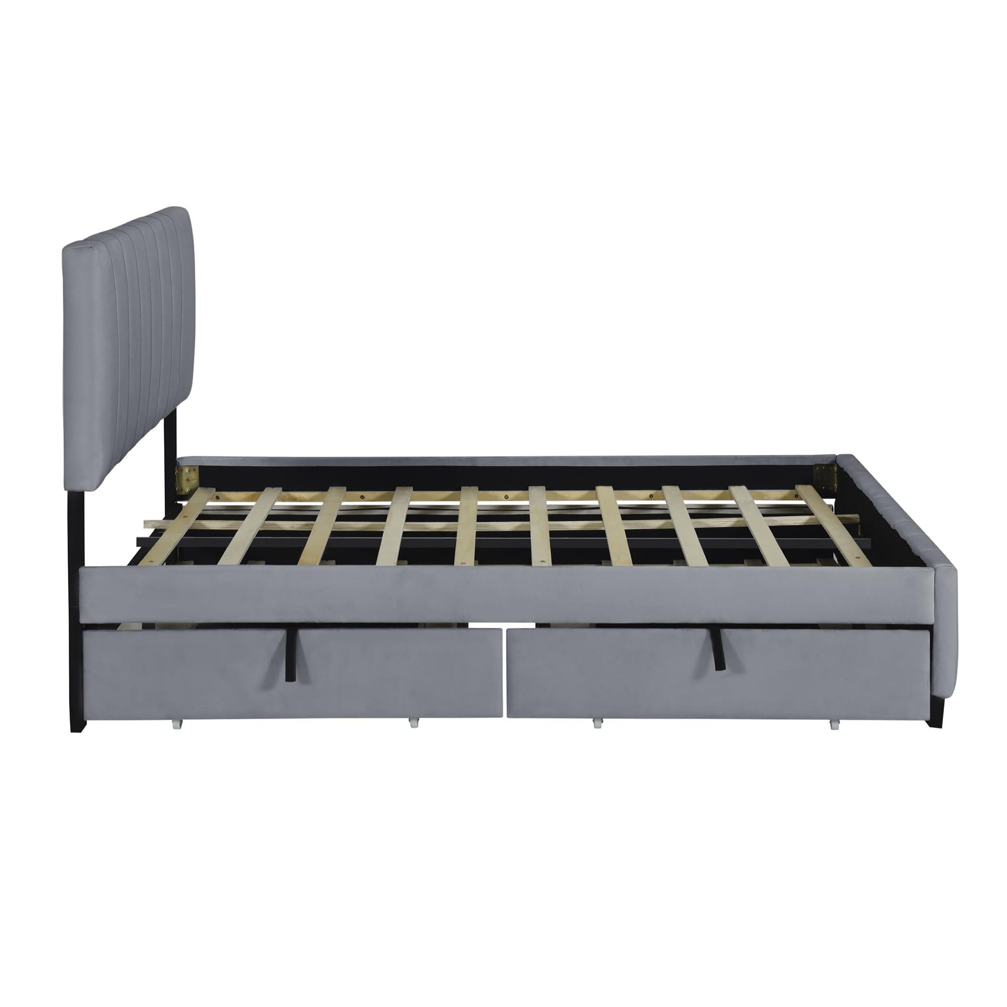 Size Upholstered Bed Frame with 2 Drawers & 1 Twin XL Trundle, Velvet Platform Storage