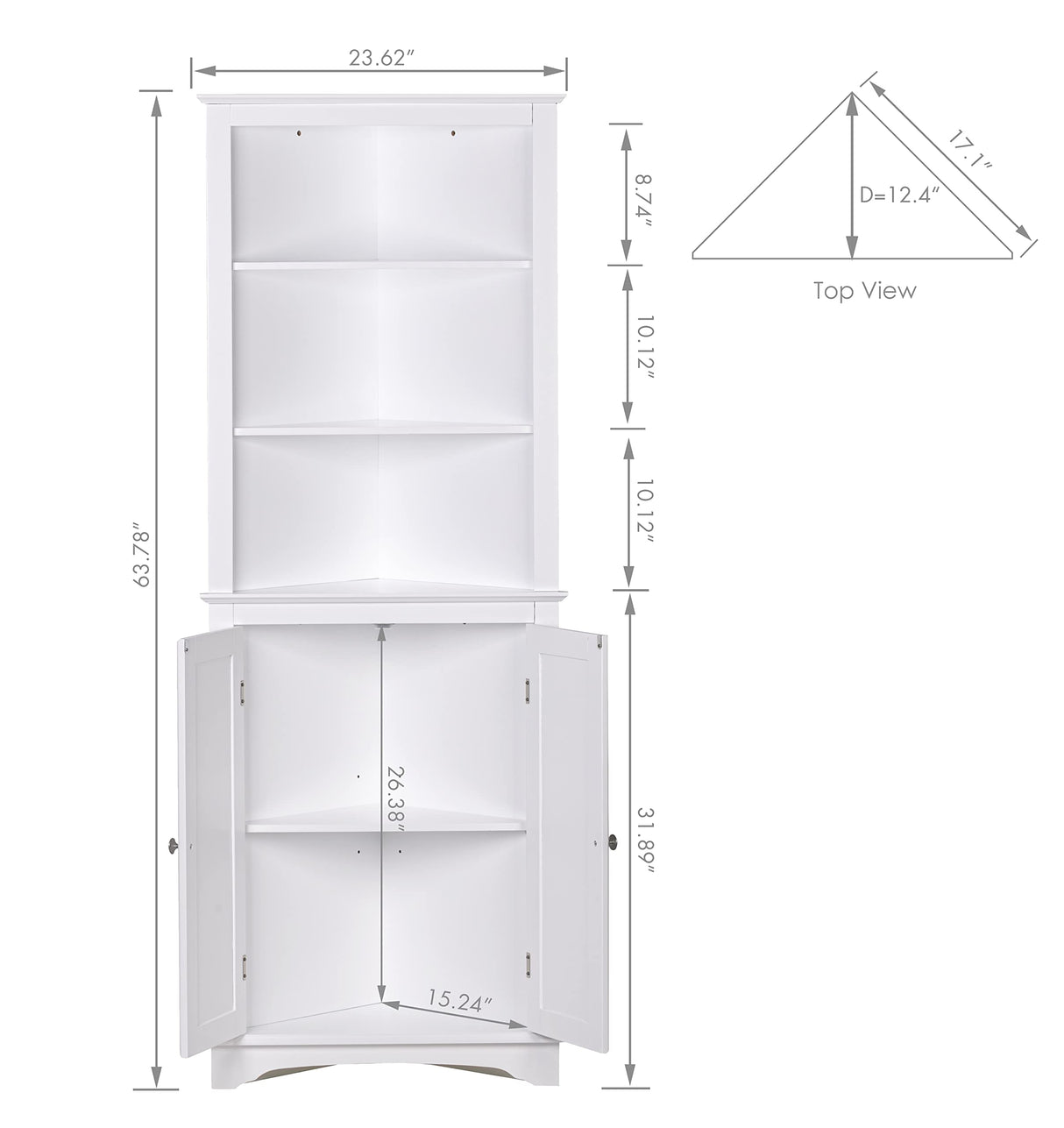 Tall Corner Cabinet with Doors and Shelves, Freestanding Corner Storage Cabinet for Bathroom,