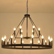 Wagon Wheel Chandelier 2 Tier 40” 22-Light, Height Adjustable Large Modern Industrial