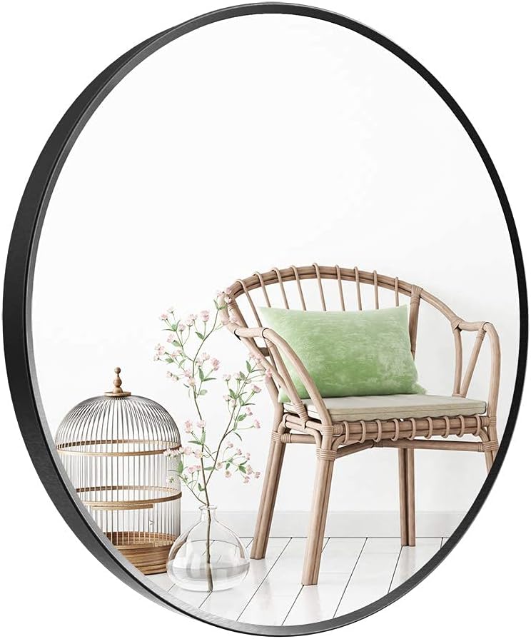 Wall Mirror, Round Mirror with Brushed Metal Frame,24 inch Black Mirror, Makeup Mirror