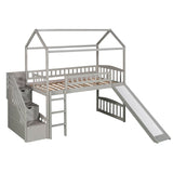 Twin Loft Bed with Stairs and Slide, Wooden House Loft Bed Twin Size