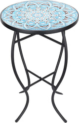 21" Round End Table with 14" Ceramic Tile Top, Indoor Patio Accent Table