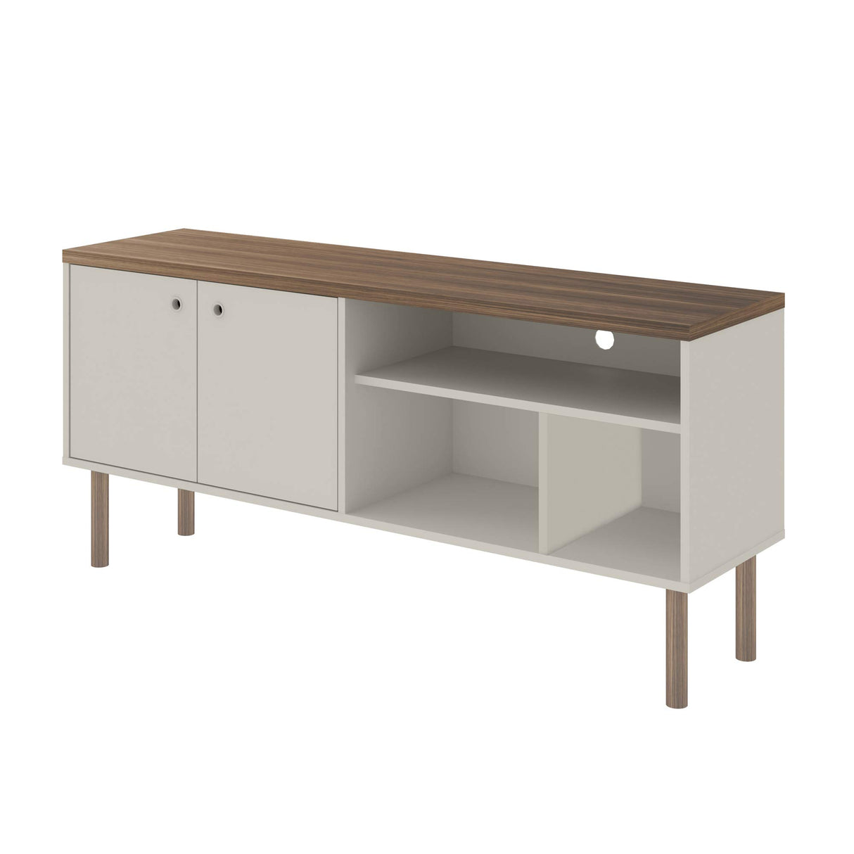 Windsor Modern TV Stand with Media Shelves and Solid Wood Legs, 53.54"