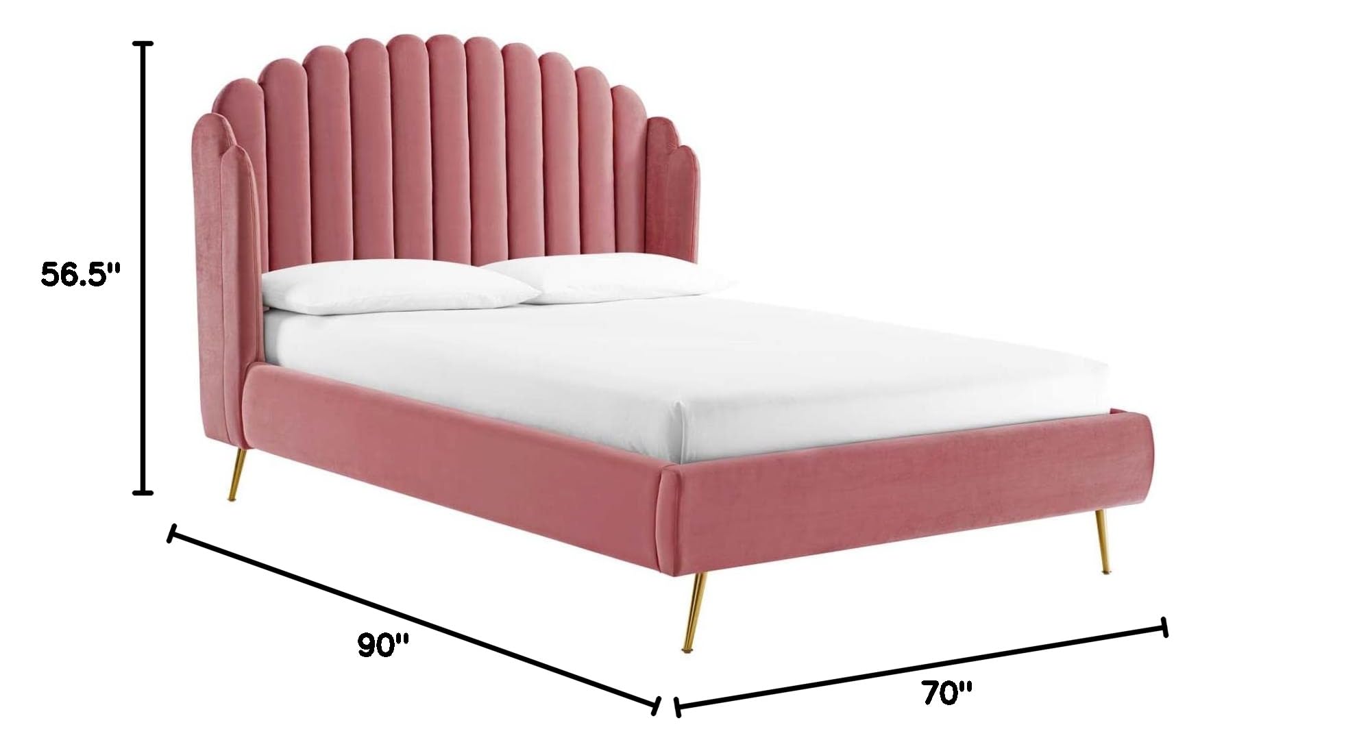 Lana Queen Wingback Platform Bed - Dusty Rose Velvet