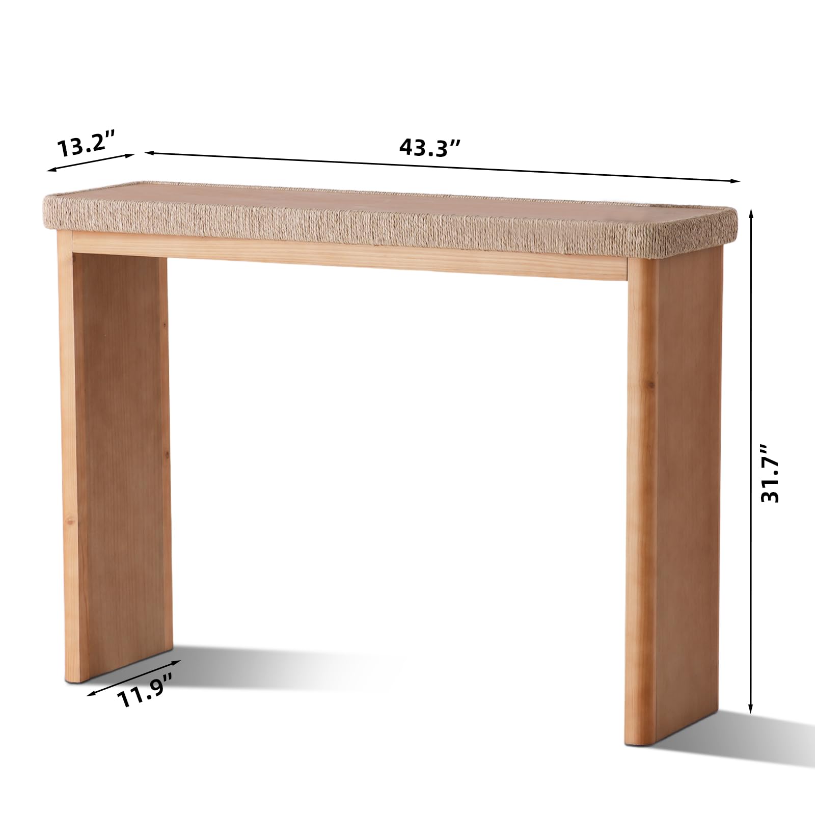 43" Farmhouse Console Table with Rattan Decor - Natural Wood Entryway Table