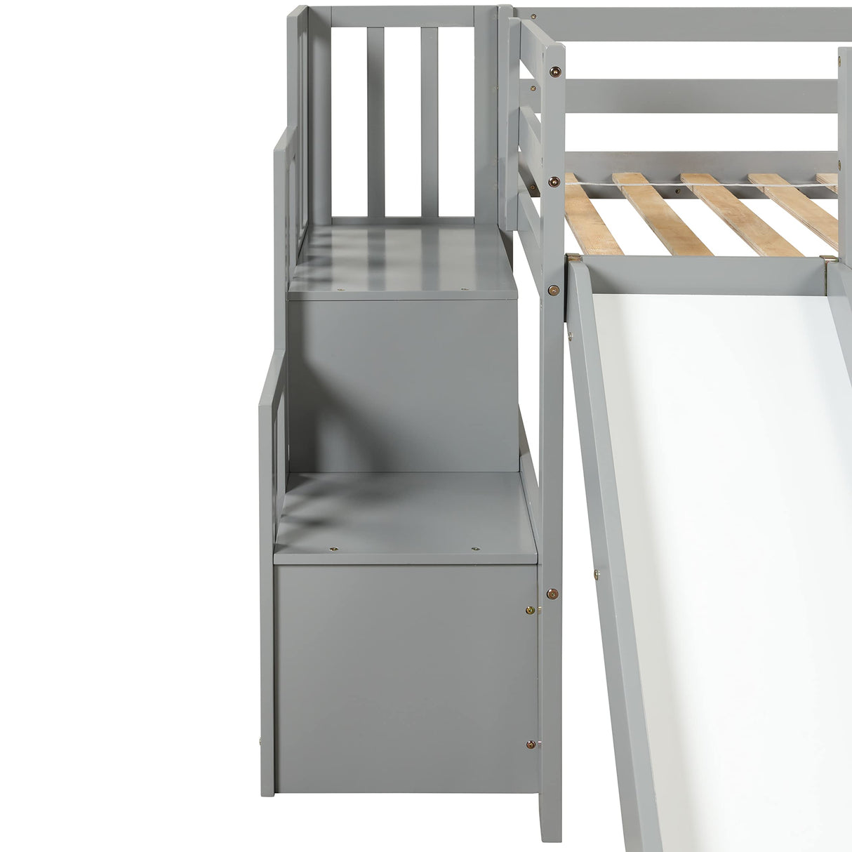 twin Loft Bed with Slide and Stairs, Solid Wood Kids Loft Bed with Full-Length Safety