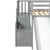 twin Loft Bed with Slide and Stairs, Solid Wood Kids Loft Bed with Full-Length Safety