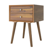 Wooden Nightstand Mid-Century End Side Table Bedroom W/2 Storage Drawers Natural