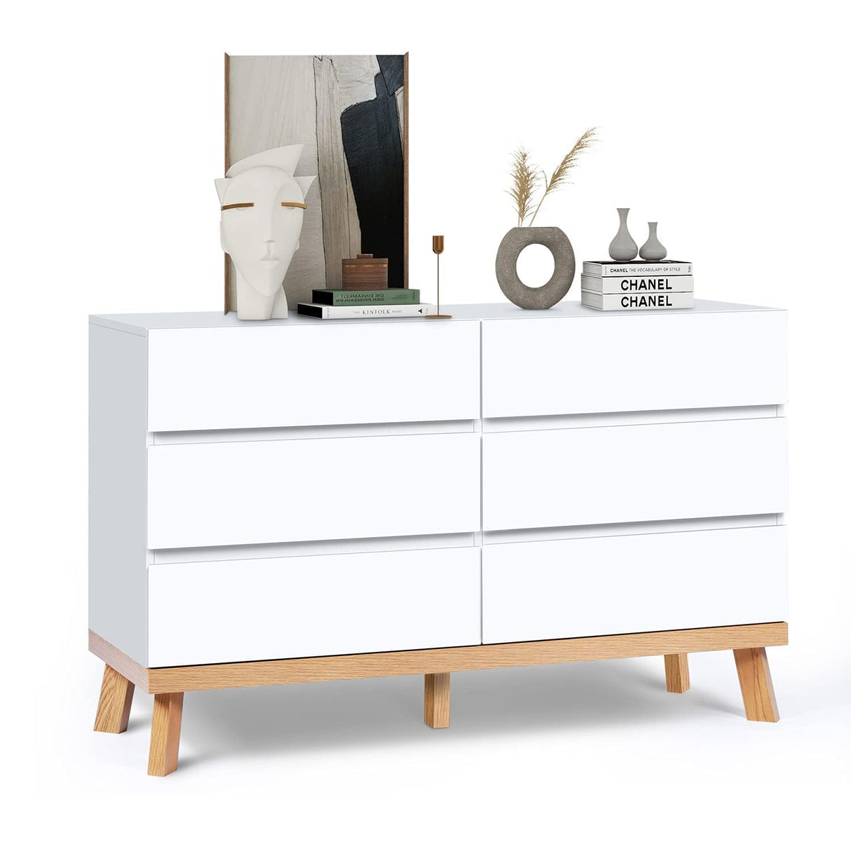 White Dresser for Bedroom 6 Drawer Double Dresser Chest of Drawers Large Storage