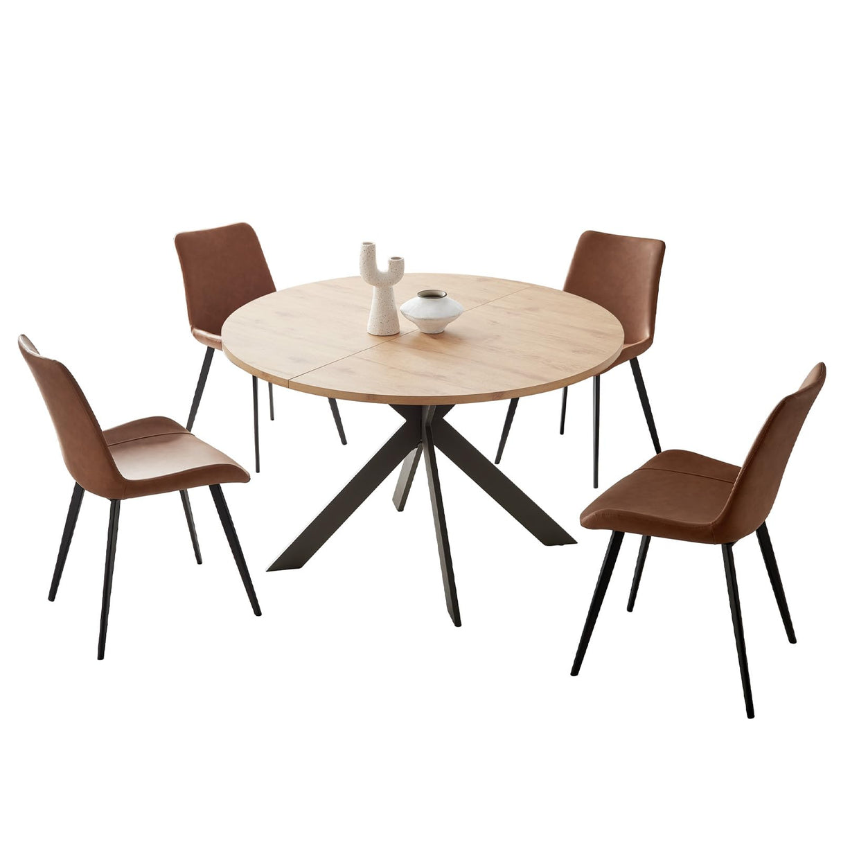 46.4" Round Dining Table Set, Mid Century Modern Round Dining Table for 4-6 Person