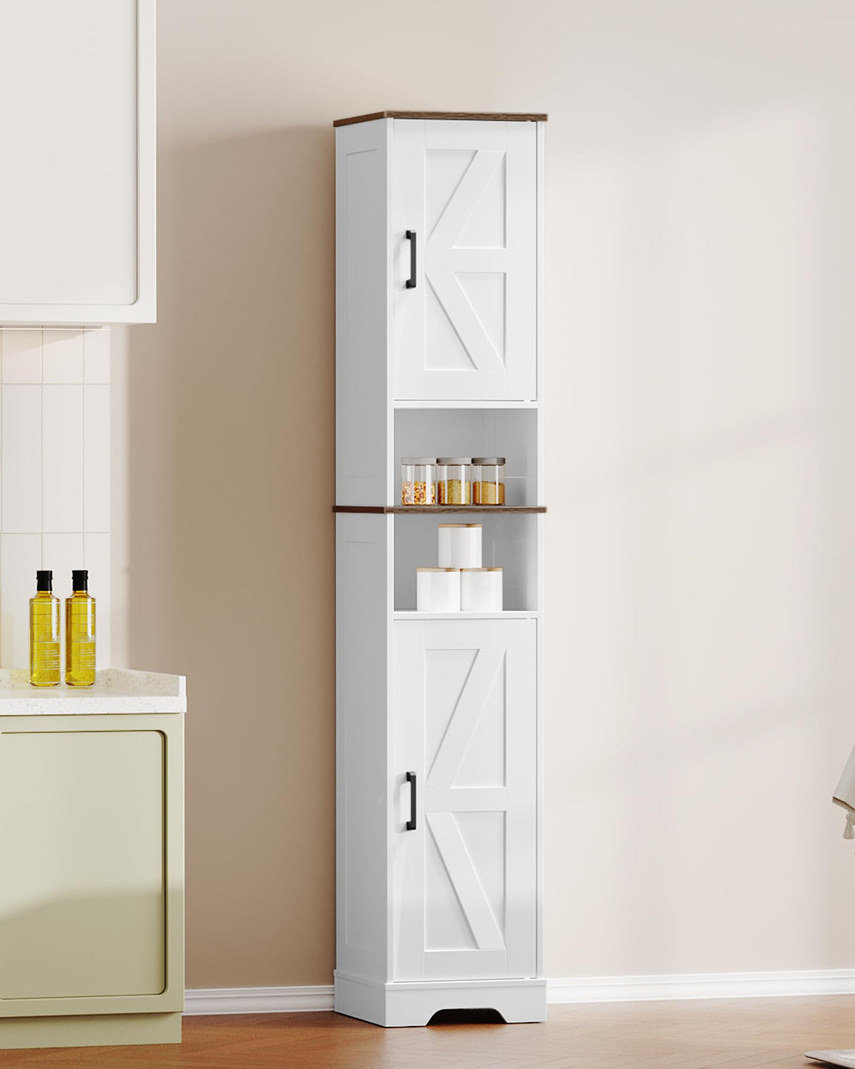 Tall Bathroom Cabinet with Lights, 66.9'' Narrow Bathroom Storage Cabinet