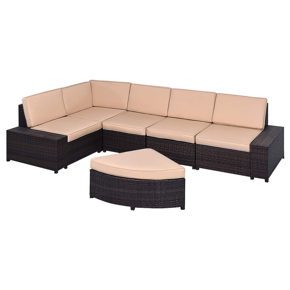 6 PCS Patio Wicker Furniture Set, Modern Outdoor Patio Garden Lawn PE Wicker