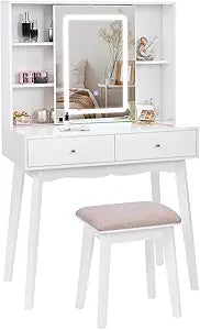 Vanity Desk with Mirror and Lights,Makeup Vanity Black Vanity Set Makeup Desk with 3