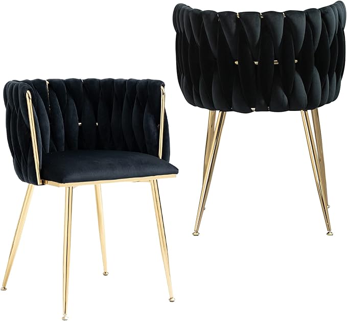 Modern Velvet Dining Chairs Set of 2 Hand Weaving Accent Chairs Living Room Chairs