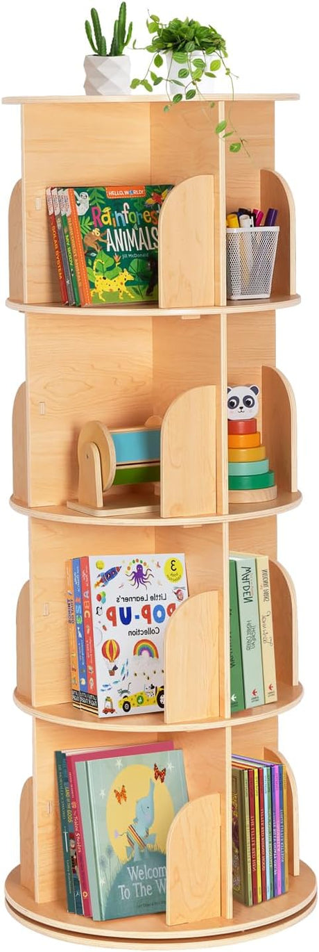 Kids Rotating Bookshelf, Small Corner Bookshelf for Small Space, 360° Display 3 Tier Floor