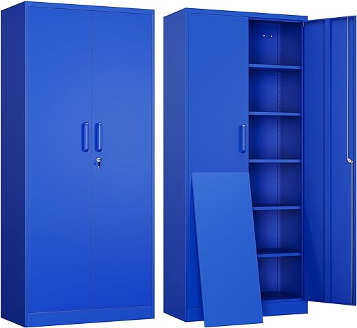 Metal Storage Cabinet with Lock - 72" Garage Storage Cabinet with 2 Locking Doors