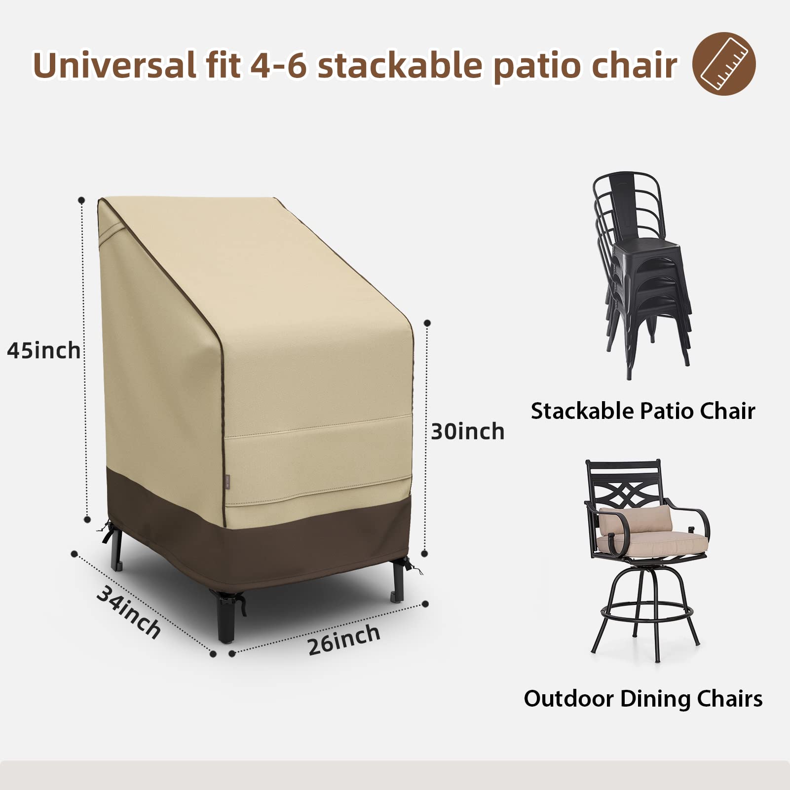 Stackable Patio Chair Cover, Fits 4-6 Outdoor Stackable Chairs, 26W x 34D x 45H Inches