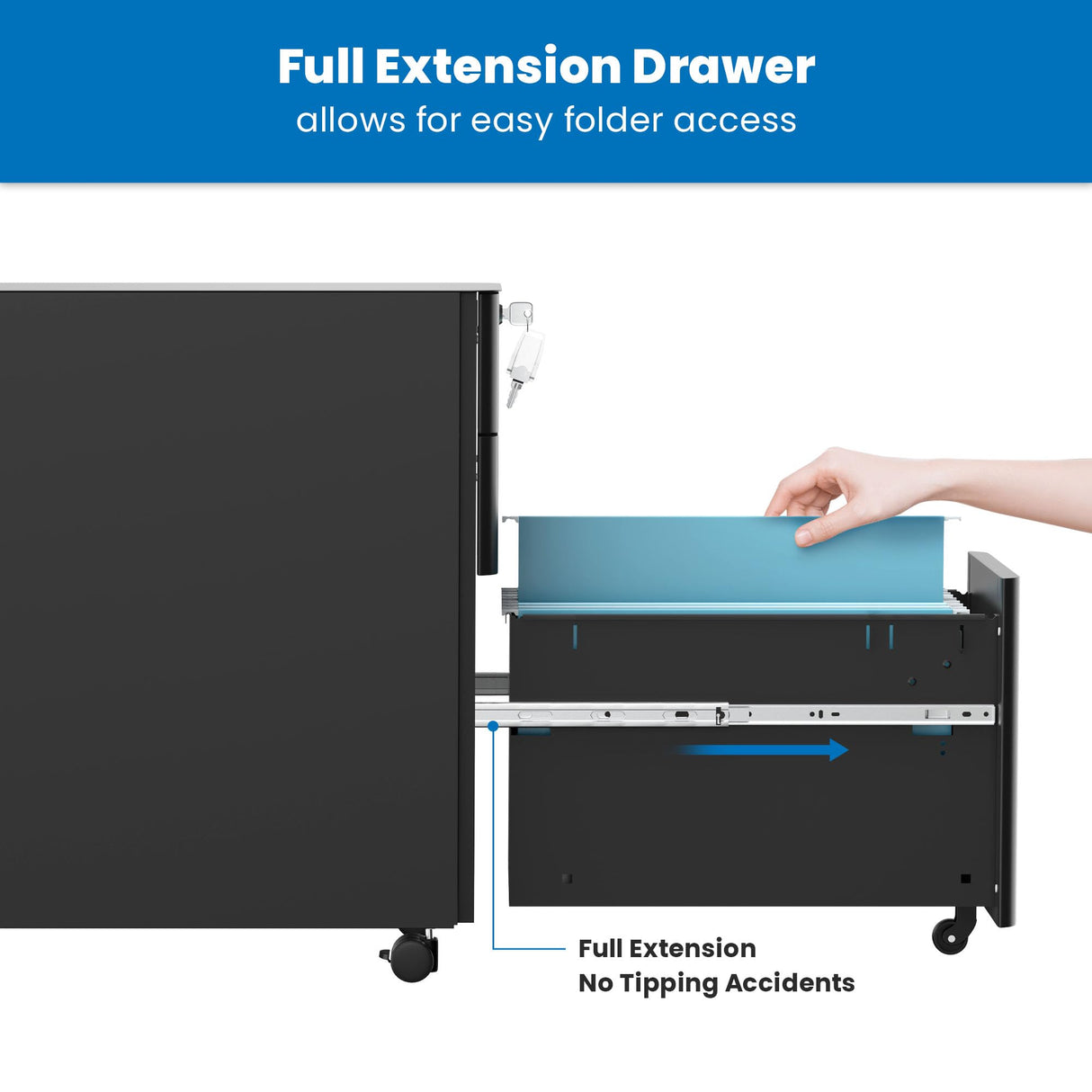 Mobile File Pedestal, File Cabinet with 3 Drawers, Slim Design Under Desk Storage