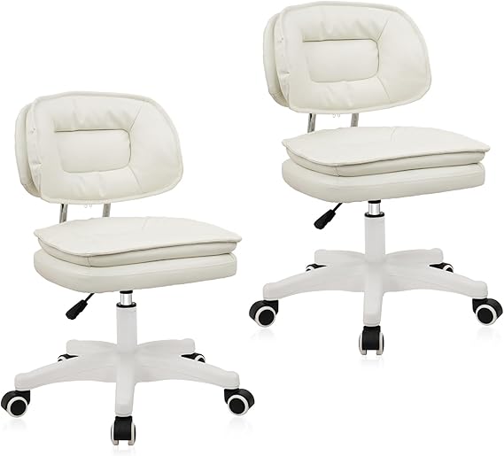 Small Rolling Stool with Backrest - Adjustable Height Vanity Chair