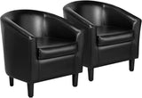 Brown Accent Chairs Set of 2, Faux Leather Barrel Chairs Comfy Club Chairs, Modern