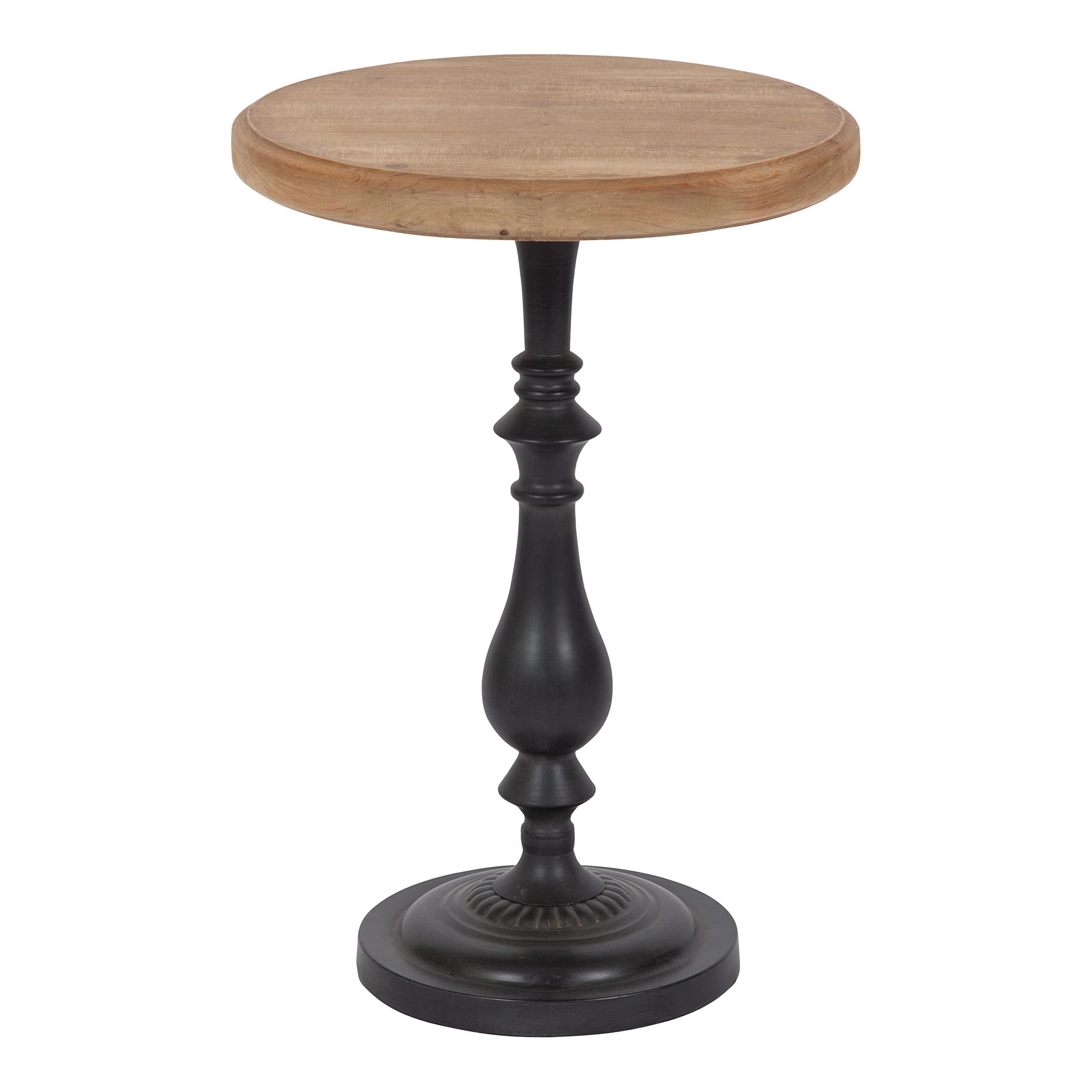 Wixley Round Wood and Metal Side Table, 18 x 25, Hazelnut Brown and Charcoal Gray