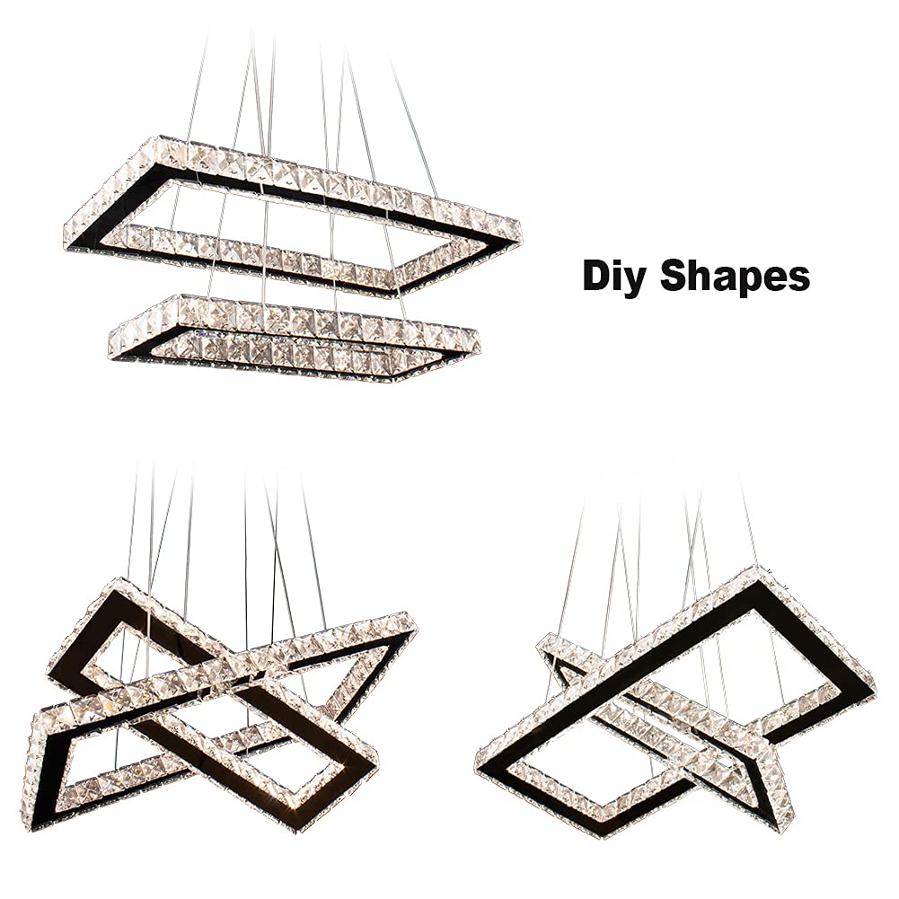 Modern Chandelier 2 Rings Rectangular Crystal Chandeliers LED Pendant Light Adjustable