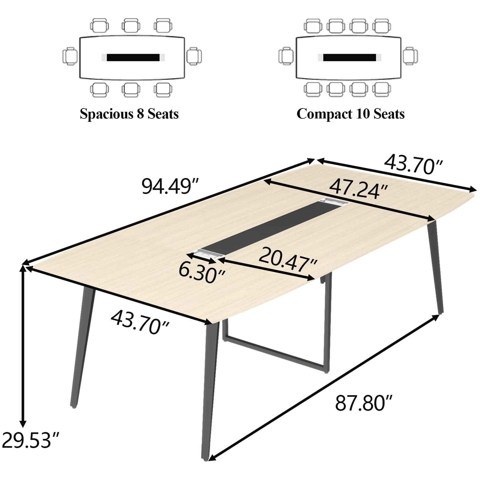 8FT Conference Table, 94.49" L x 47.24" W x 29.53" H Meeting Seminar Table