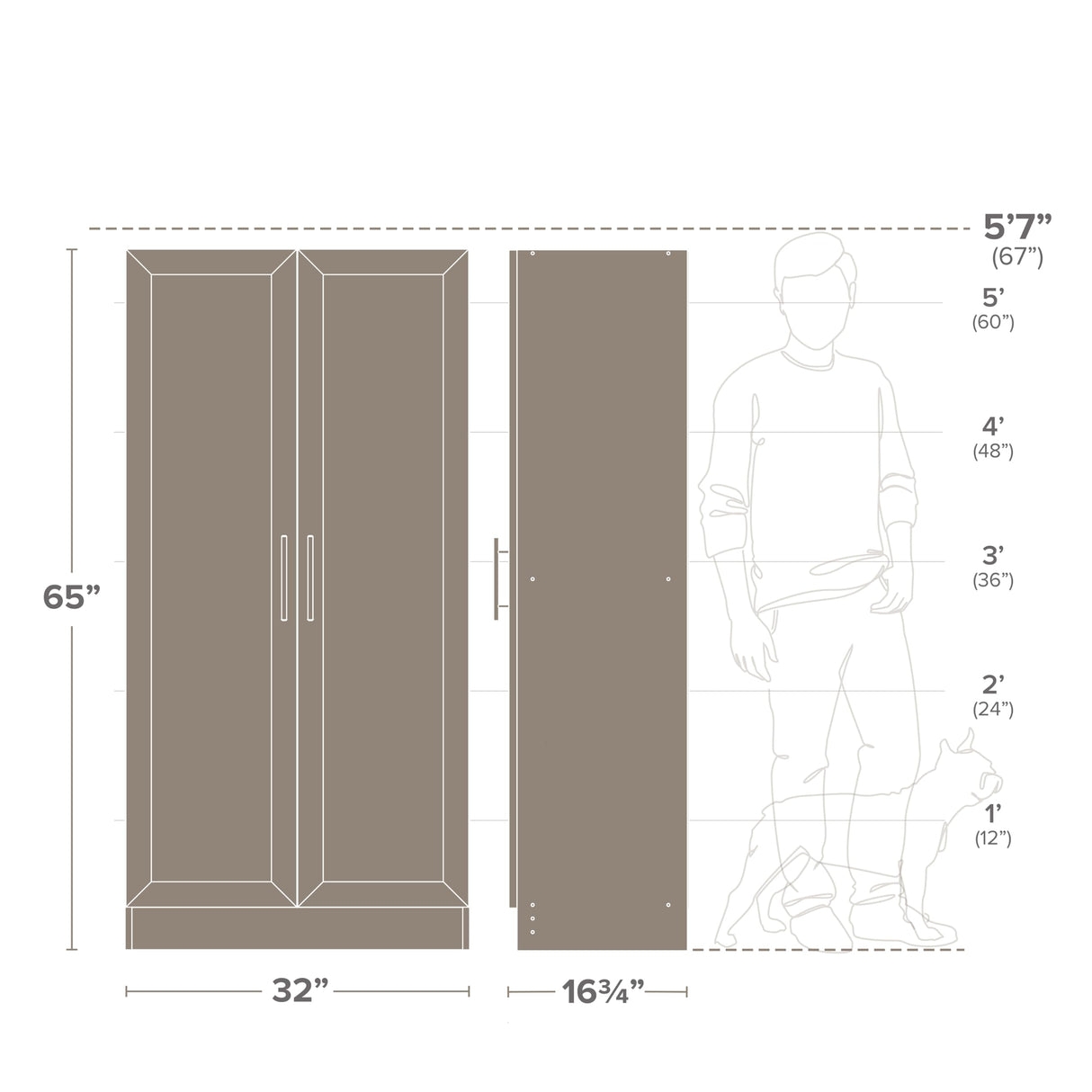 Elite Storage Cabinet, 16.75" D x 32" W x 65" H, Black