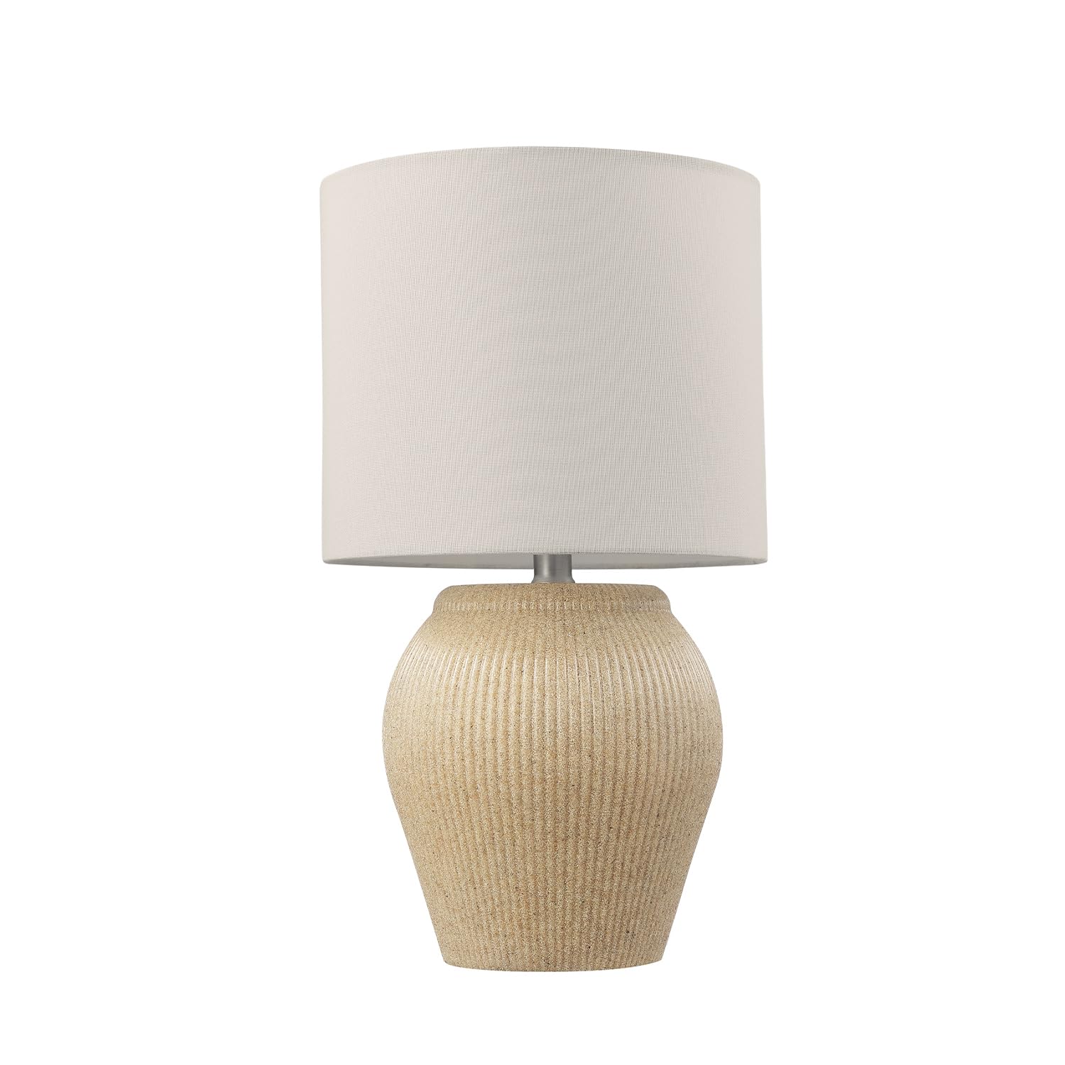 Ceramic Table Lamp, Soft Beige Finish, White Linen Shade
