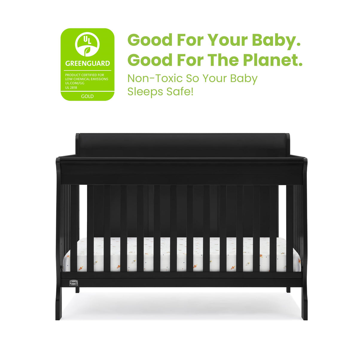 Simmons Kids Carter 6-in-1 Convertible Crib - Greenguard Gold Certified, Black Ebony