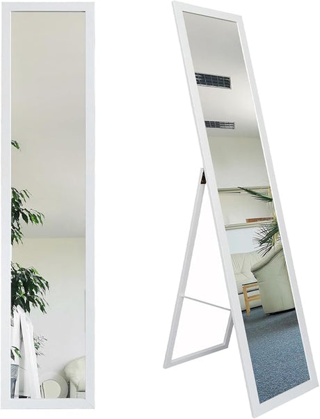 Floor Standing Full Lenght White Wooden Framed Mirror 61'' x 14'' Perfect for Bedroom