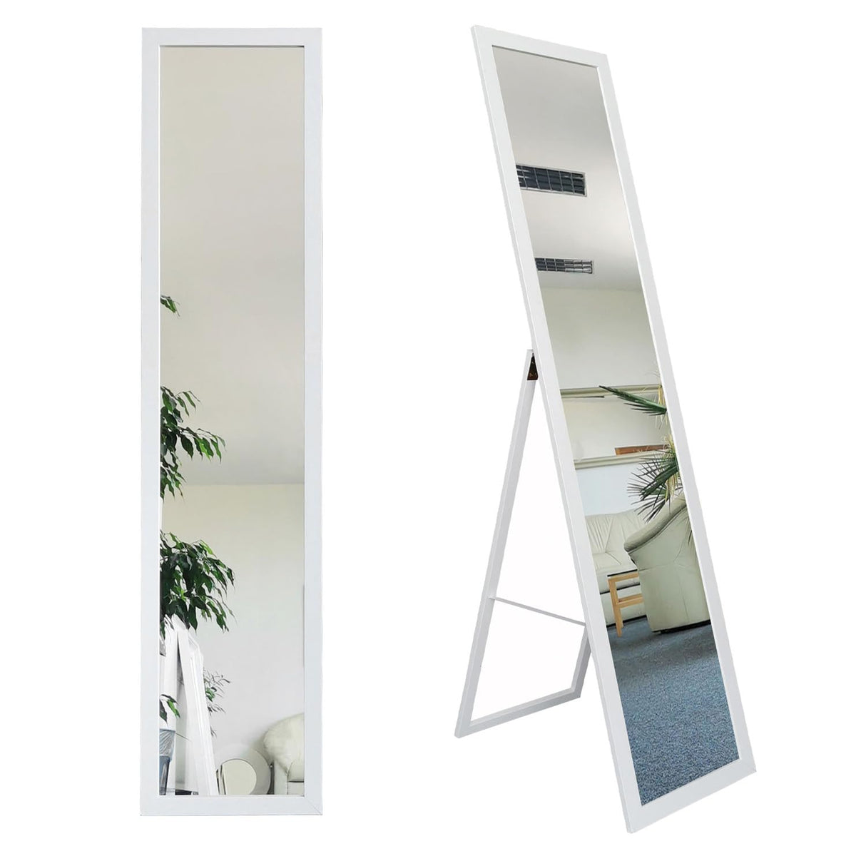 BD ART Floor Standing Full Lenght White Wooden Framed Mirror 61'' x 14'' Perfect for Bedroom, Dressing Room, Living Room