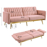 Velvet Convertible Futon Sofa Bed with Golden Metal Legs,