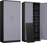 Metal Storage Cabinet with Lock - 72" Garage Storage Cabinet with 2 Locking Doors