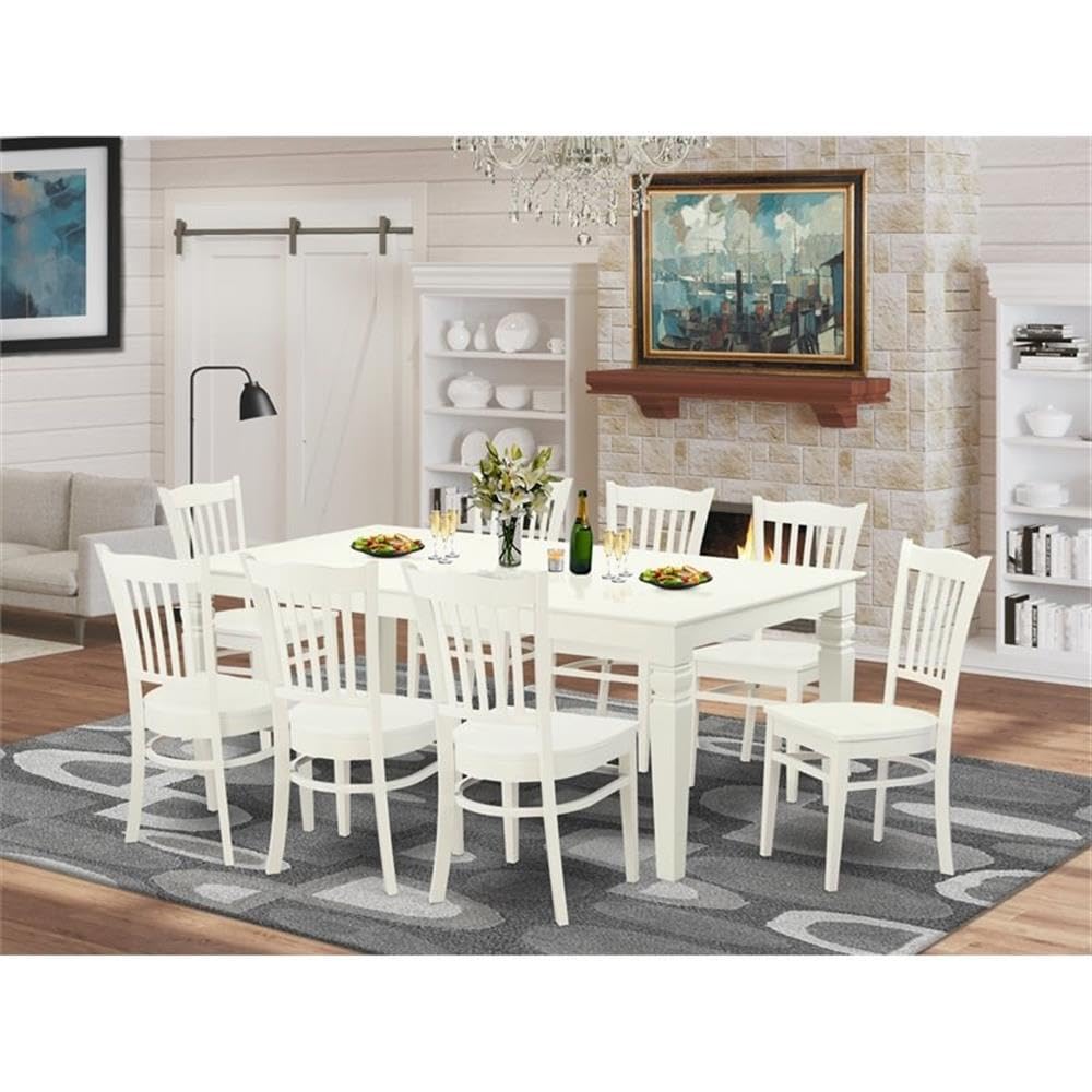 LGGR9-LWH-W 9 Piece Kitchen Table Set Includes a Rectangle Dining Table with Butterfly