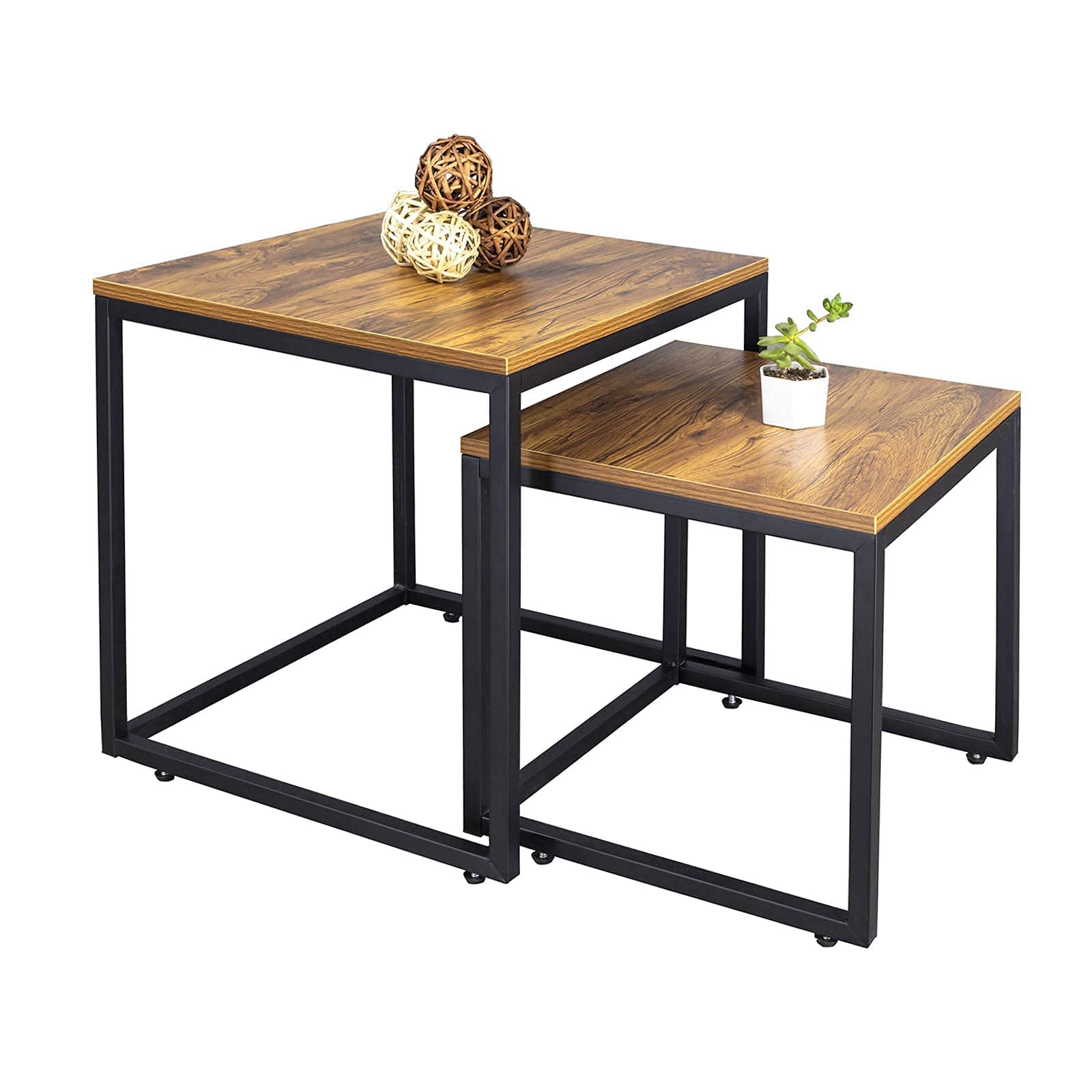 2 Set Wood Nesting Coffee Tables,Side Table for Living Room,Steel Frame
