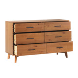 Modern Solid Pine Wood 6-Drawer Dresser with Metal Handles and Generous Storage Space, 52 Inch, Caramel Finish