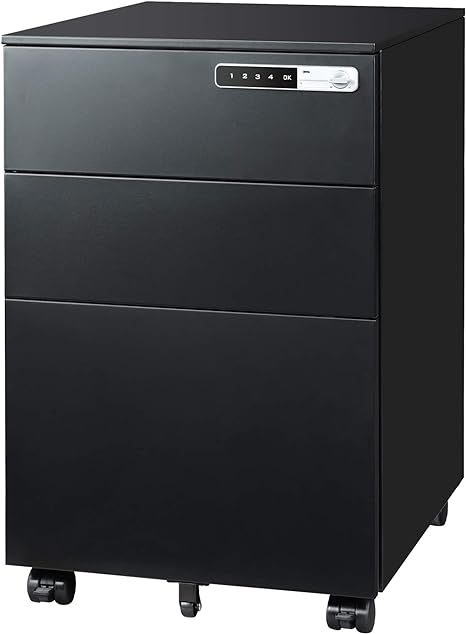 3-Drawer Mobile File Cabinet with Smart Lock,