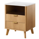 Fluted Nightstands with Drawer Storage, Bed Side Table, End Table, LED Nightstand with Charging Station,