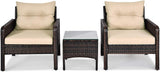 3 Piece Outdoor Patio Furniture Set for 2, Wicker Chairs with Glass Top Coffee Table