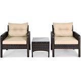 3 Piece Outdoor Patio Furniture Set for 2, Wicker Chairs with Glass Top Coffee Table