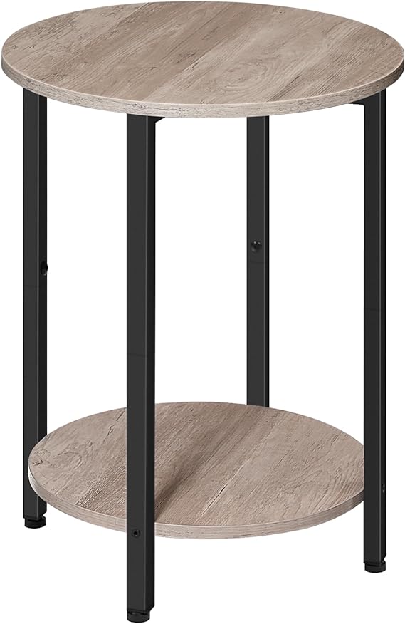 Round Side Table, Sofa Couch Table with Storage Shelf, 2-Layer Industrial End Table