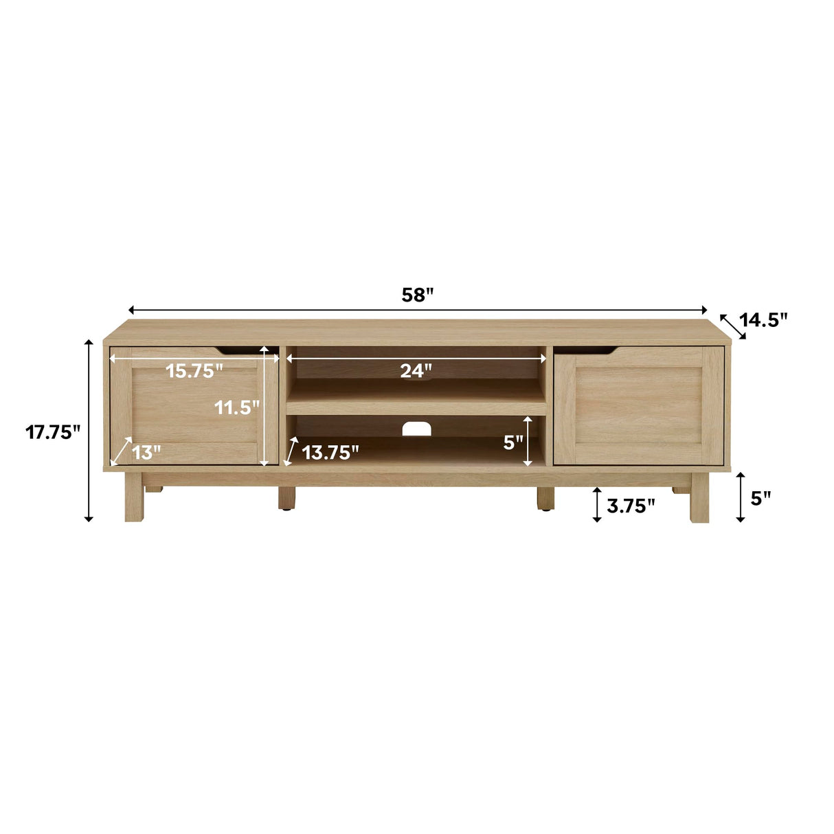 Tage Modern Pull-Open Door Low Stand for TVs up to 65 Inches, 58 Inch, Coastal Oak