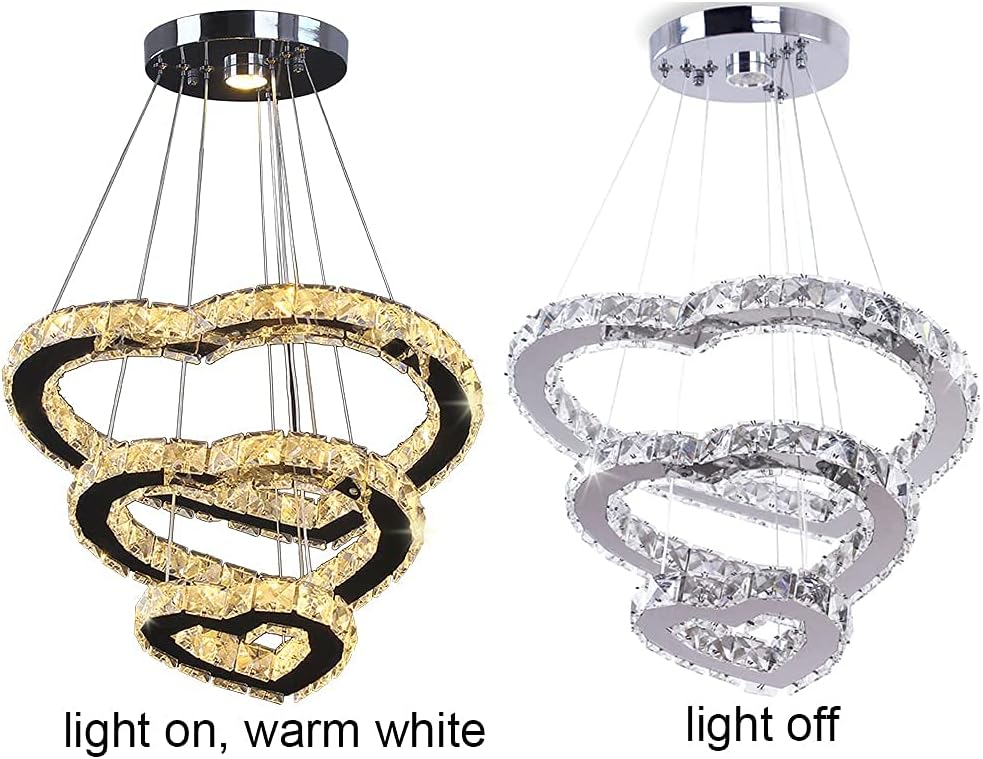 Modern Crystal 3 Heart Rings LED Chandelier Light Fixture Pendant